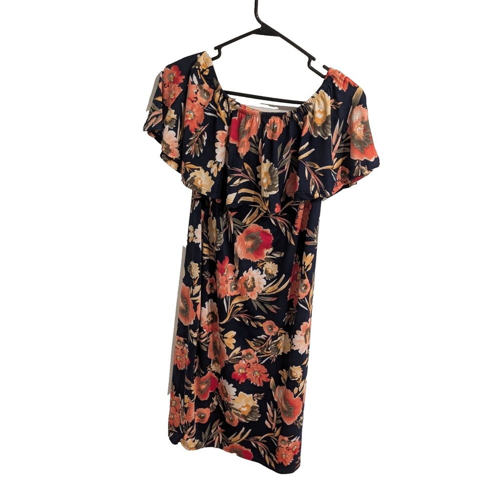 Maternity Dress USA Made Off-Shoulder Navy Floral Mother Bee XL, Soft & Stretchy